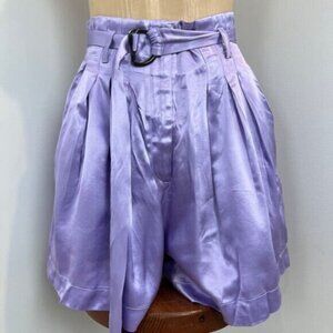 Brand New Sabina Musayev Women's Small Lilac Purple James Shorts Belted Satin